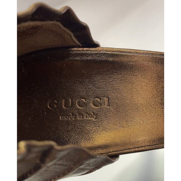 Gucci Brown Pleated Sandals - Picture 6 of 8